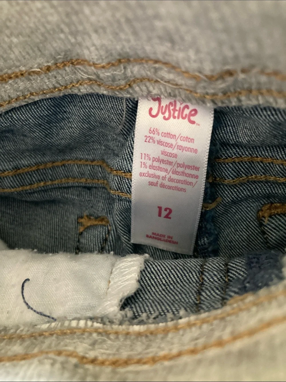 Girls Justice blue jean elastic waist shorts size 12